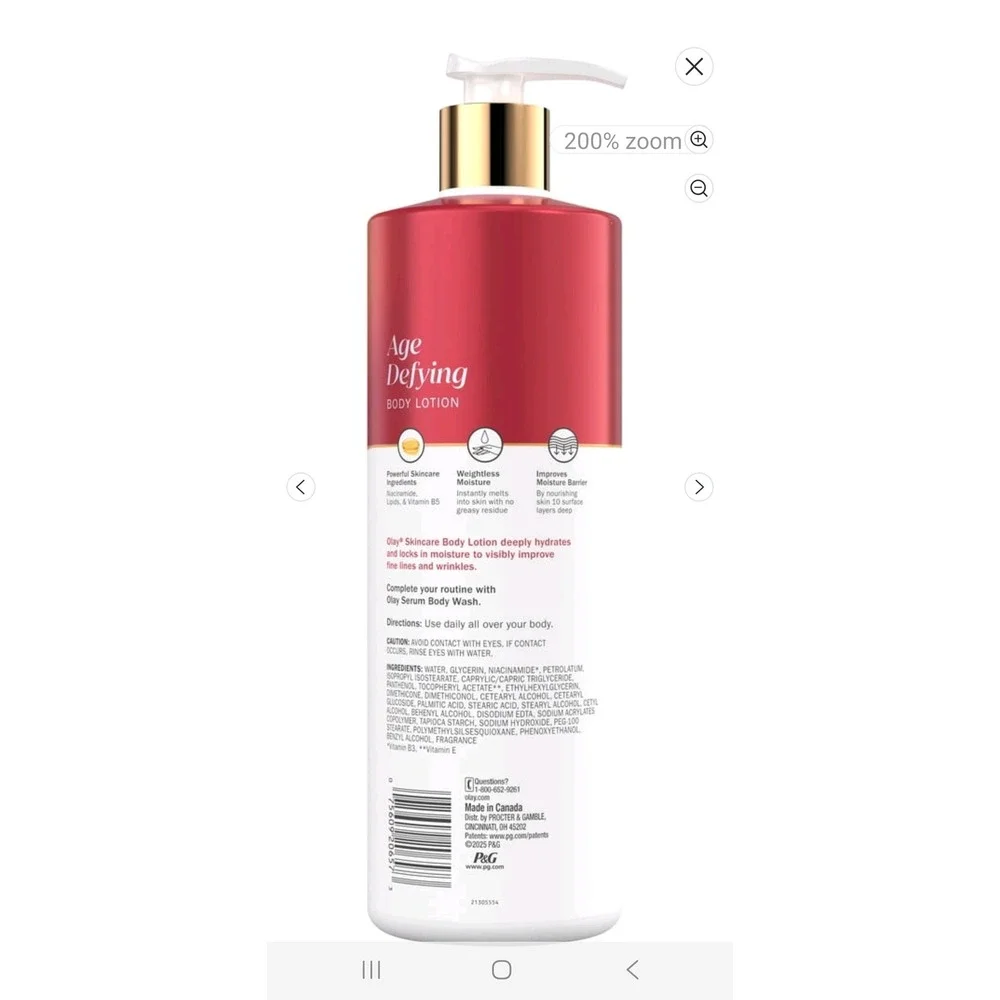 Olay Age Defying Niacinamide Body Lotion, 17 fl oz Pump Bottle